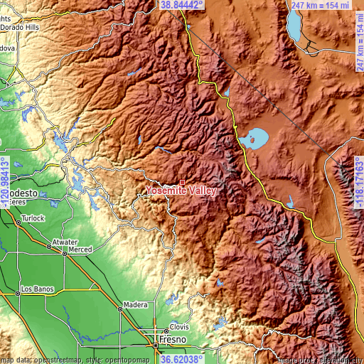 Topographic map of Yosemite Valley