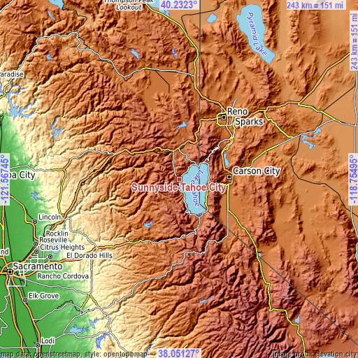 Topographic map of Sunnyside-Tahoe City