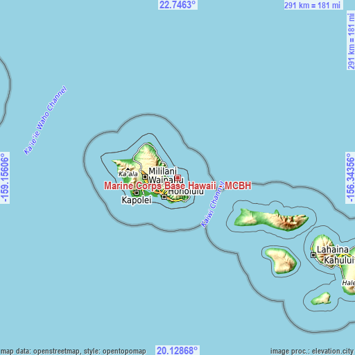 Topographic map of Marine Corps Base Hawaii - MCBH