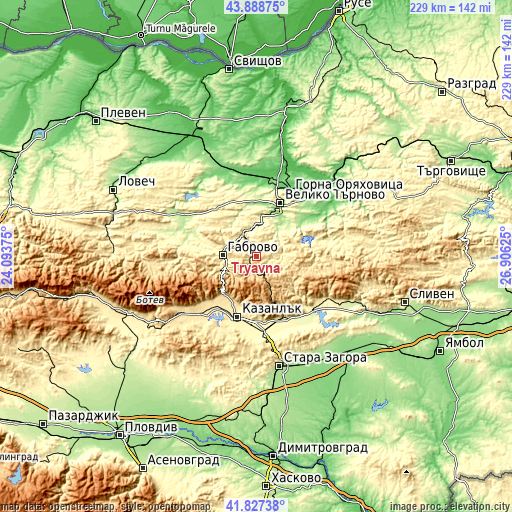 Topographic map of Tryavna