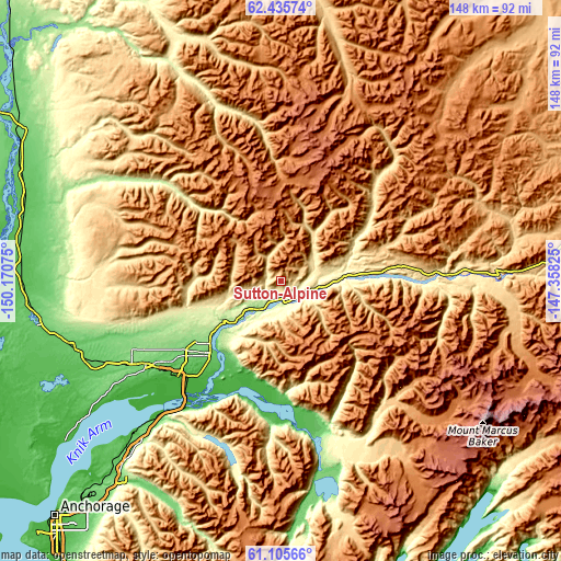 Topographic map of Sutton-Alpine