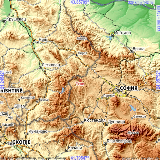Topographic map of Tran