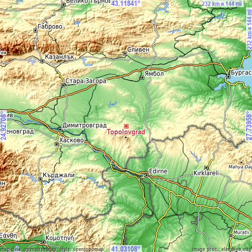 Topographic map of Topolovgrad