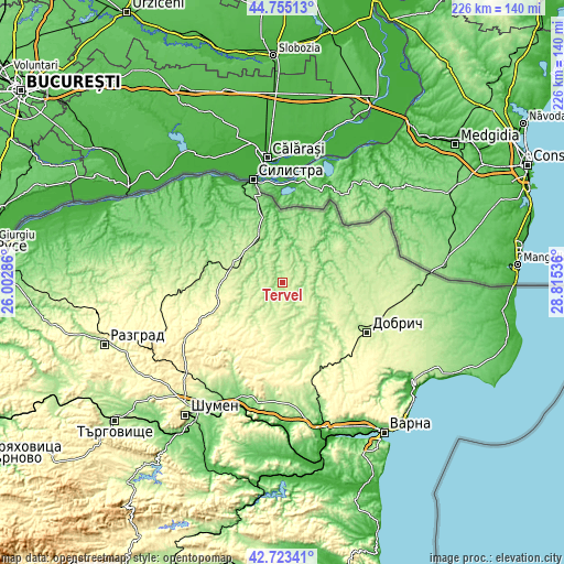 Topographic map of Tervel