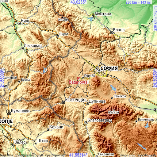 Topographic map of Batanovtsi