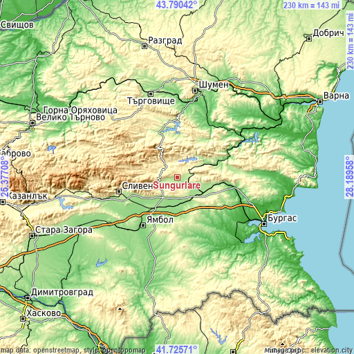 Topographic map of Sungurlare