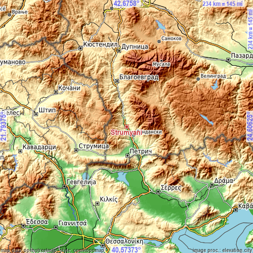 Topographic map of Strumyani