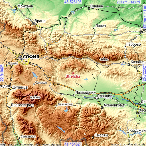 Topographic map of Strelcha