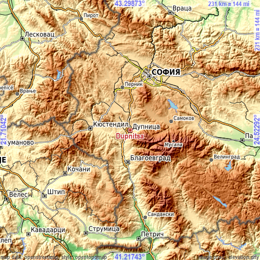 Topographic map of Dupnitsa