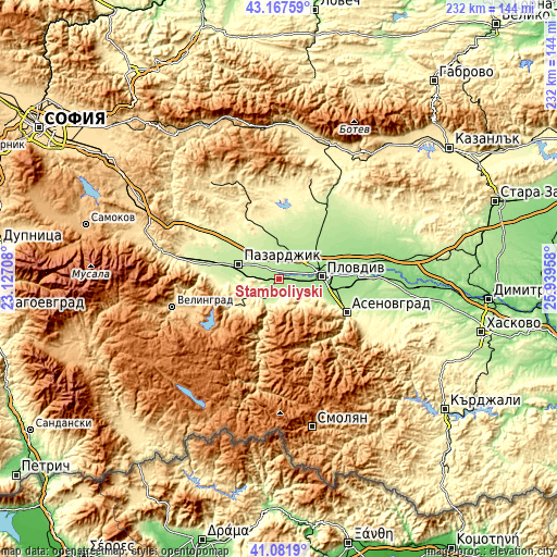 Topographic map of Stamboliyski