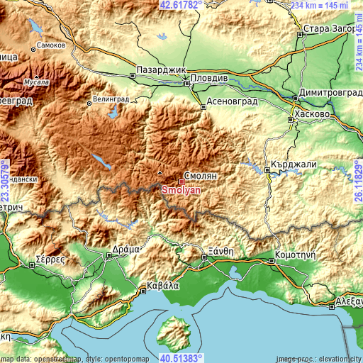 Topographic map of Smolyan