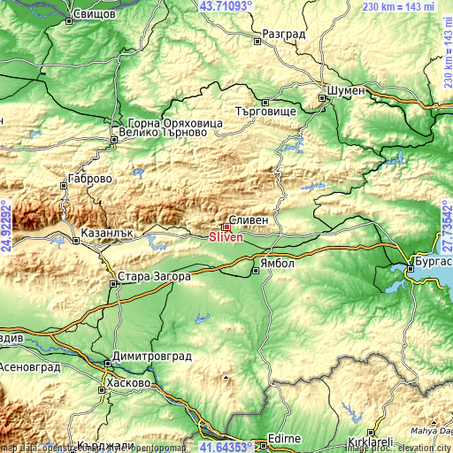 Topographic map of Sliven