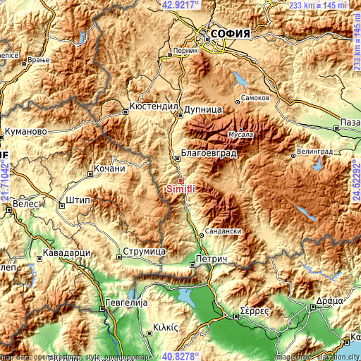 Topographic map of Simitli