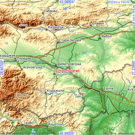 Topographic map of Simeonovgrad