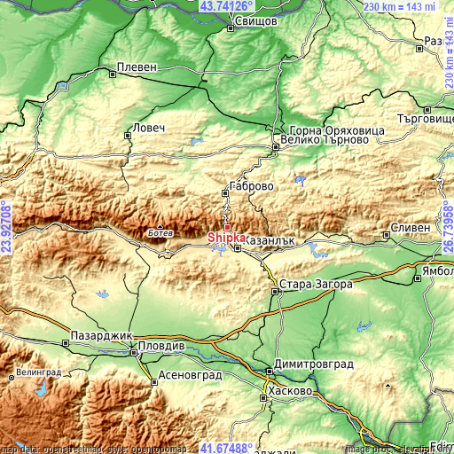 Topographic map of Shipka