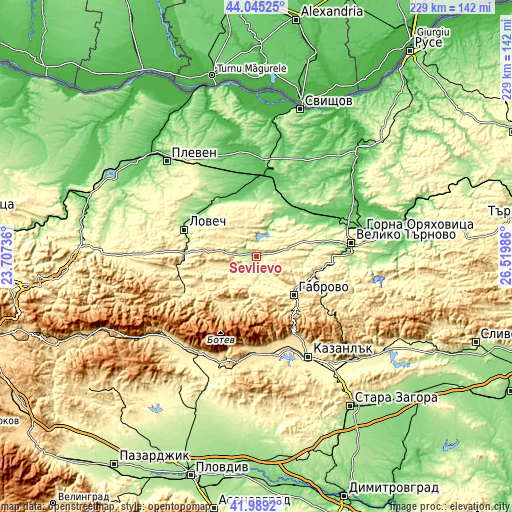 Topographic map of Sevlievo