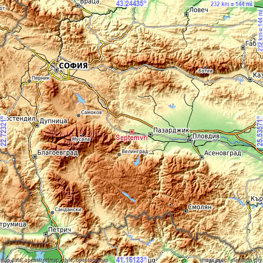 Topographic map of Septemvri
