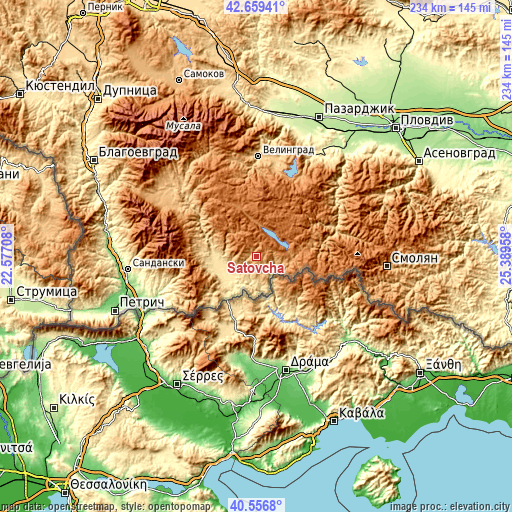 Topographic map of Satovcha