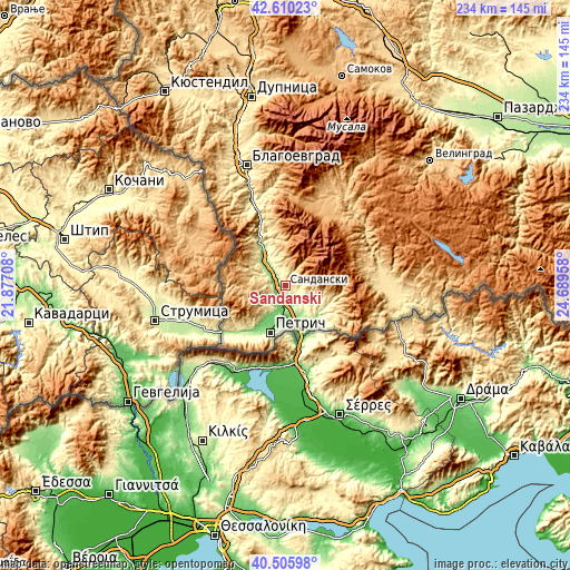 Topographic map of Sandanski