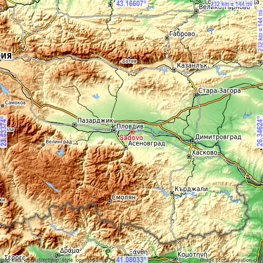 Topographic map of Sadovo