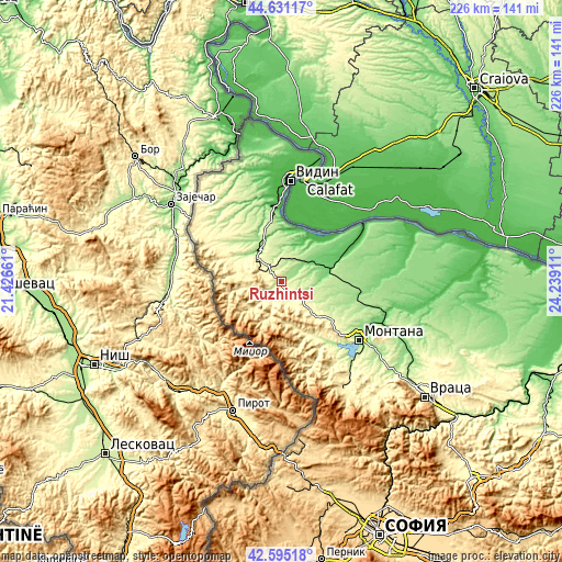 Topographic map of Ruzhintsi