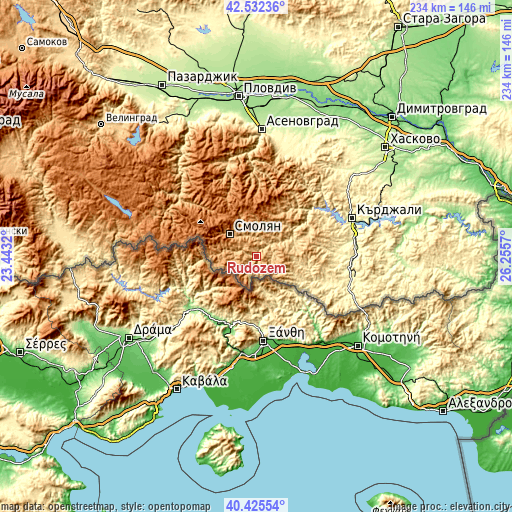 Topographic map of Rudozem