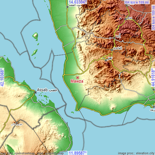 Topographic map of Mawza‘