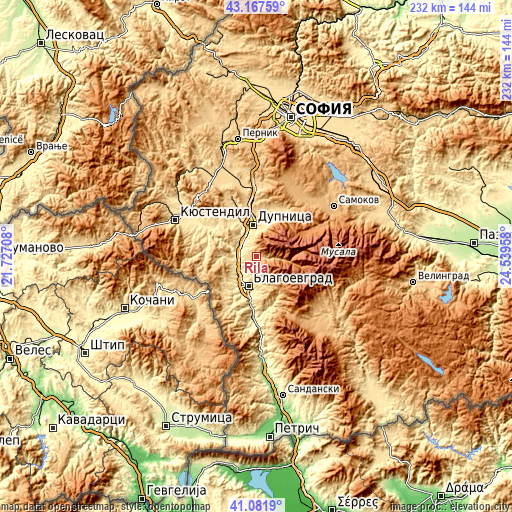Topographic map of Rila