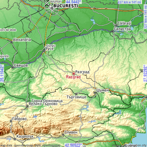 Topographic map of Razgrad