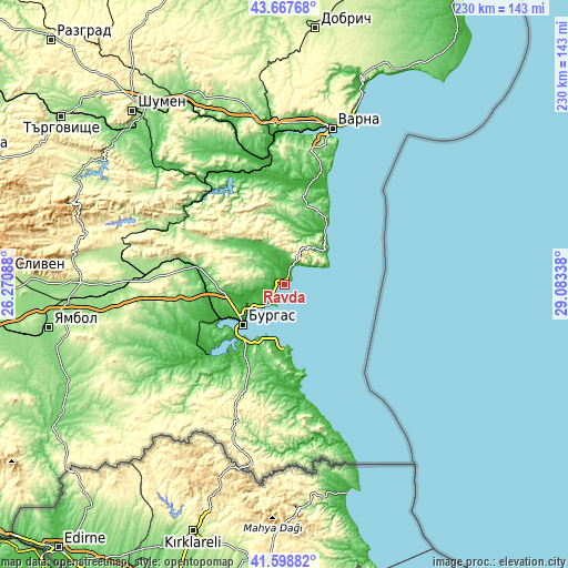 Topographic map of Ravda