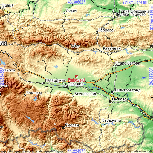 Topographic map of Rakovski