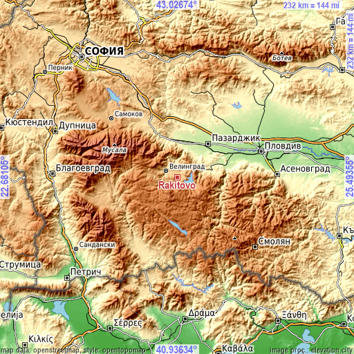 Topographic map of Rakitovo