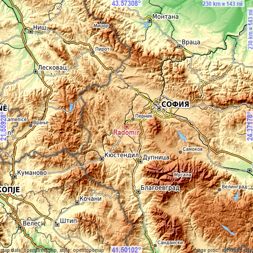 Topographic map of Radomir