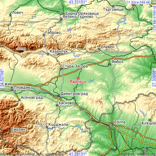 Topographic map of Radnevo