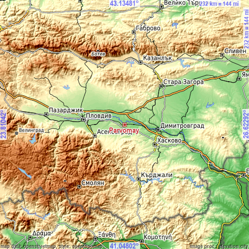 Topographic map of Parvomay