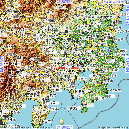 Topographic map of Higashimurayama