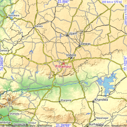 Topographic map of Pithampur