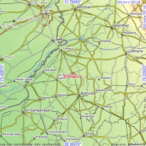 Topographic map of Kotkapura