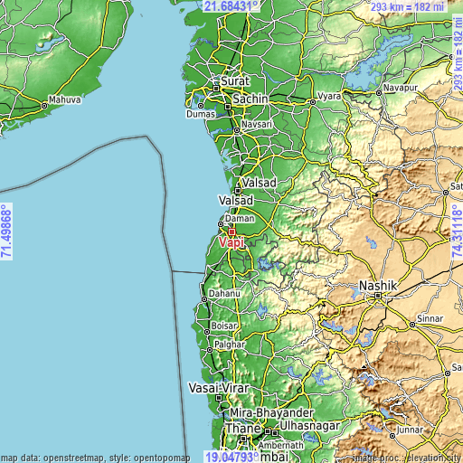 Topographic map of Vapi