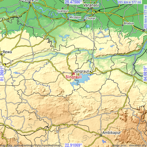 Topographic map of Singrauli