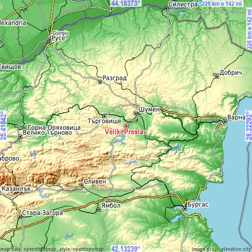 Topographic map of Veliki Preslav