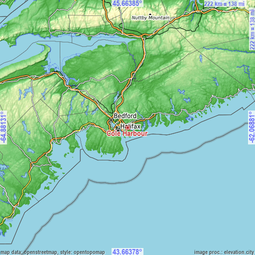 Topographic map of Cole Harbour