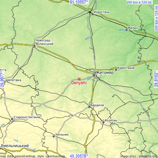 Topographic map of Denyshi