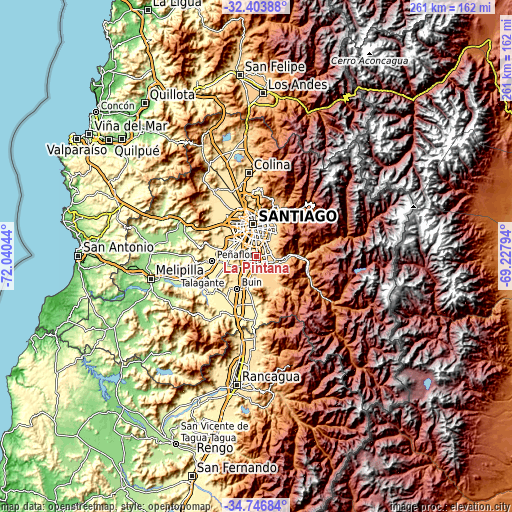 Topographic map of La Pintana
