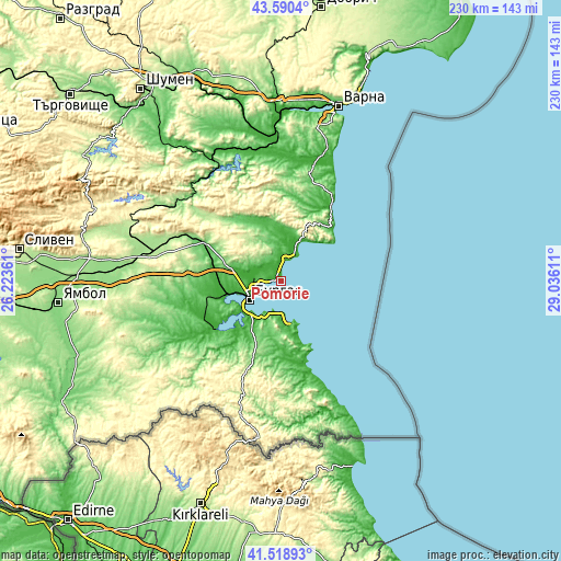 Topographic map of Pomorie