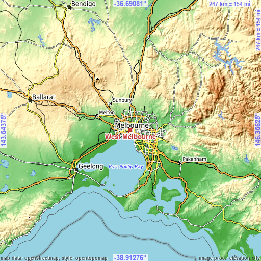 Topographic map of West Melbourne