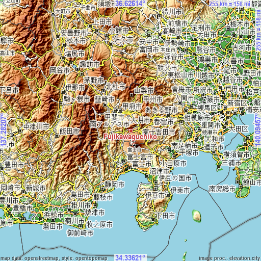 Topographic map of Fujikawaguchiko