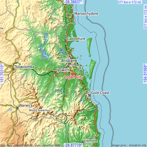 Topographic map of Logan City