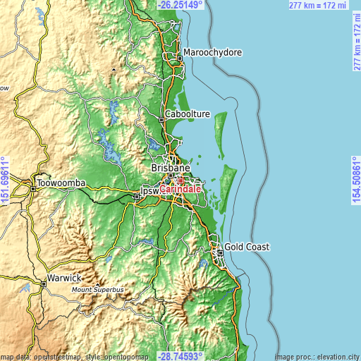 Topographic map of Carindale