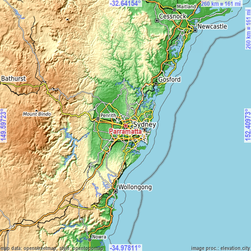 Topographic map of Parramatta